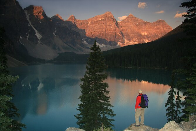 Sunrise Moraine Lake and Lake Louise - Moraine Lake at first light: Rockpile Trail and the Ten Peaks backdrop